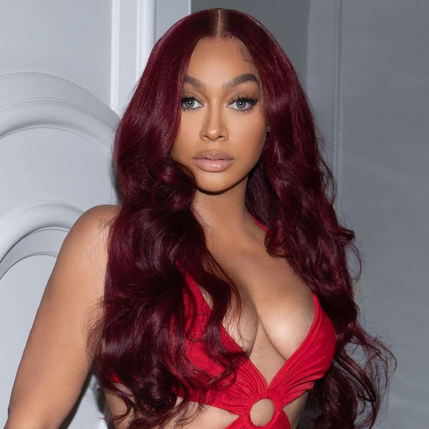 Lala Anthony Burgundy Hair