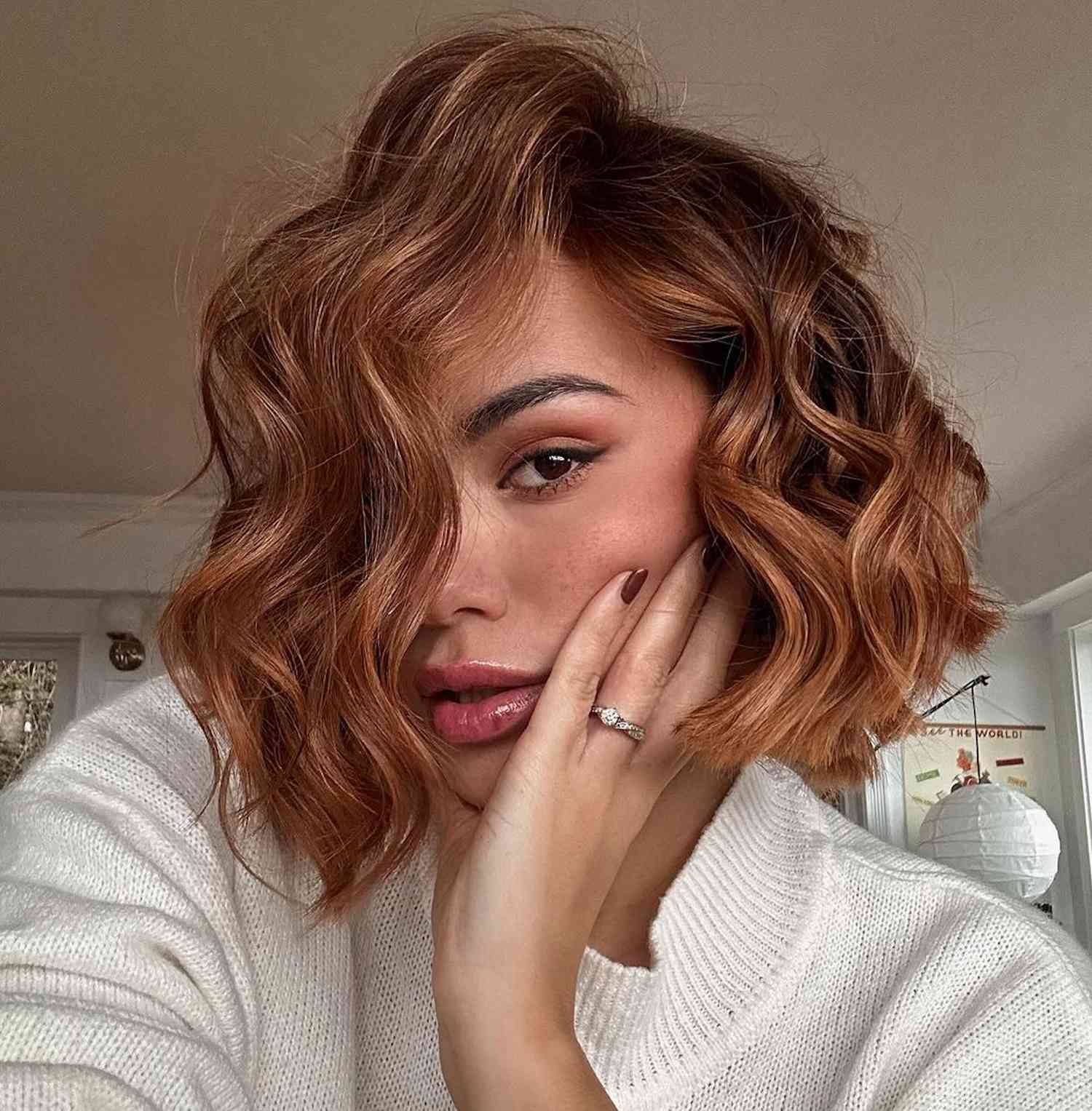 Reddish brown wavy bob