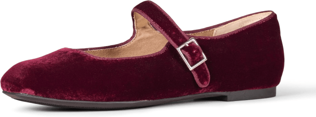 Amazon Essentials Women's Mary Jane Ballet Flat in burgundy velvet