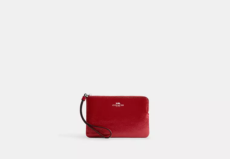 Coach Outlet Corner Zip Wristlet in Red/Silver.