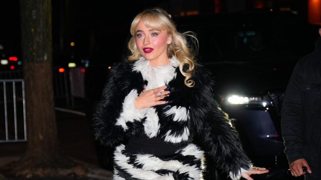 Sabrina Carpenter Rounded Out Her (Faux) Fur Outfit With These Fuzzy Peep-Toe Heels—Here’s Where to Get Yours