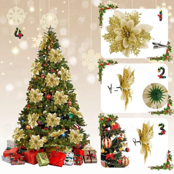 50pcs Red Poinsettia Flower Artificial Christmas Decor, Glitter Poinsettia Christmas Tree Flower Decoration, DIY Xmas Wreath Decor 2025 - US $22.99