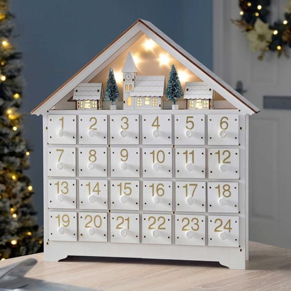 Christmas Advent Calendars Wood House LED Lights 24 Days Countdown Storage Organization Figurines Room Home Decor 2024 News 2024 - US $27.99