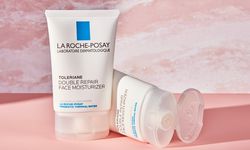 La Roche-Posay Toleriane Double Repair Moisturizer on a pink background